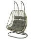 Double Grey Wicker Hanging Seat Egg Chair Luxury Garden Furniture With Cushions