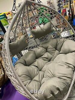 Double Hanging Egg Chair Brand New XXL Swing Patio Grey Cocoon