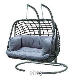 Double Hanging Egg Chair Folding Swing Hammock with Cushions, Indoor/Outdoor Grey