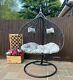 Double Hanging Egg Chair Indoor Outdoor Garden Swing Black With Grey Cushion