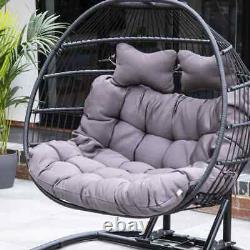 Double Hanging Garden Egg Chair Swinging Rattan With Cushion Both Outoor Indoor