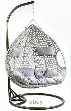 Double Rattan Effect Hanging Egg Chair Light Grey or Maple for Patio Garden