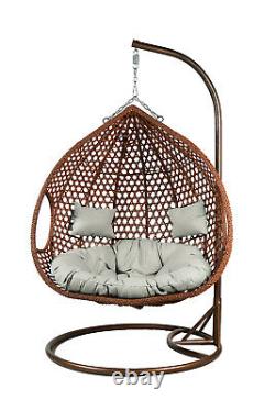 Double Rattan Hanging Egg Chair Light Grey or Maple for Patio Garden Indoor Outd