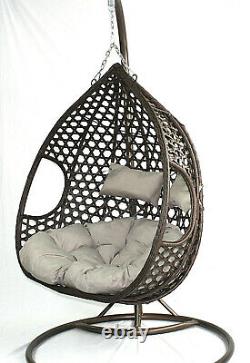 Double Rattan Hanging Egg Chair Light Grey or Maple for Patio Garden Indoor Outd