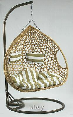 Double Rattan Hanging Egg Chair for Patio Garden Light Grey or Maple