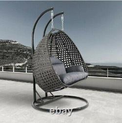 Double Rattan Swing Patio Garden Hanging Egg Chair Cushion Outdoor Furniture