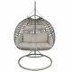 Double Swinging Open Weave Rattan Egg Chair With Cushions In Grey