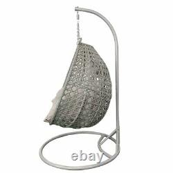 Double Swinging Open Weave Rattan Egg Chair with Cushions in Grey