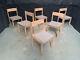 Eb1671 Set Of Six Danish Pine Dining Chairs With Grey Striped Cushions Vintage