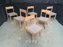 EB1671 Set of Six Danish Pine Dining Chairs with Grey Striped Cushions Vintage