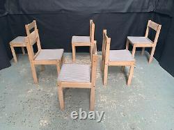 EB1671 Set of Six Danish Pine Dining Chairs with Grey Striped Cushions Vintage
