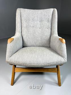 EB6026 Vintage Danish Lounge Chair, Grey, Wool, Oak, Retro, MCM, Wikkelso MNOR
