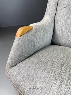 EB6026 Vintage Danish Lounge Chair, Grey, Wool, Oak, Retro, MCM, Wikkelso MNOR