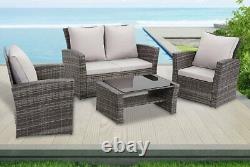 ECASA Outdoor Rattan Garden Furniture 4 Seat Armchair Sofa Set With Table Brown