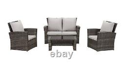 ECASA Outdoor Rattan Garden Furniture 4 Seat Armchair Sofa Set With Table Brown