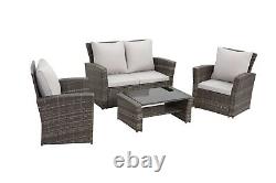 ECASA Outdoor Rattan Garden Furniture 4 Seat Armchair Sofa Set With Table Brown