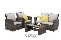 ECASA Outdoor Rattan Garden Furniture 4 Seat Armchair Sofa Set With Table Brown