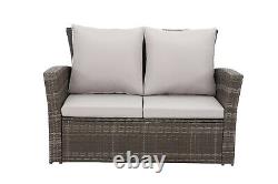 ECASA Outdoor Rattan Garden Furniture 4 Seat Armchair Sofa Set With Table Brown