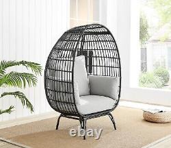 EGG Chair Grey/Black Rattan Outdoor Garden Patio Balcony Cosy Padded Chair