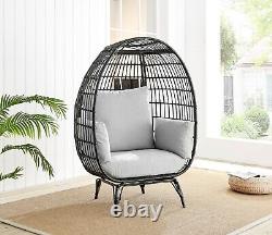 EGG Chair Grey/Black Rattan Outdoor Garden Patio Balcony Cosy Padded Chair