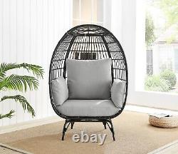 EGG Chair Grey/Black Rattan Outdoor Garden Patio Balcony Cosy Padded Chair