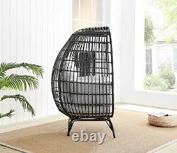 EGG Chair Grey/Black Rattan Outdoor Garden Patio Balcony Cosy Padded Chair