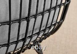 EGG Chair Grey/Black Rattan Outdoor Garden Patio Balcony Cosy Padded Chair