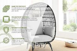 EGG Chair Grey/Black Rattan Outdoor Garden Patio Balcony Cosy Padded Chair