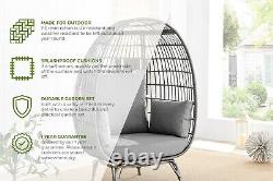 EGG Chair Grey/Black Rattan Outdoor Garden Patio Balcony Cosy Padded Chair