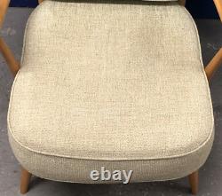 ERCOL WINDSOR Easy Chair, Model 204 Armchair, Natural Beech, Grey Cushions
