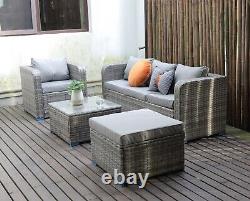 EcoSunny Rattan Garden Furniture 5 Seater Sofa set with Coffee Table and Cover