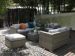 EcoSunny Rattan Garden Furniture 7 Seater Corner Sofa set with Cover in Grey