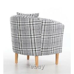 Edinburgh Tartan Grey Fabric Tub Chair Armchair Dining Living Room Reception