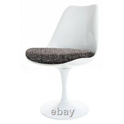 Eero Saarinen White Tulip Style Swivel Side Chair With Grey Textured Cushion
