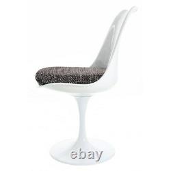 Eero Saarinen White Tulip Style Swivel Side Chair With Grey Textured Cushion