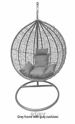 Egg Chair Rattan Garden Furniture Cushions Hanging Basket Garden Swing Seat Grey