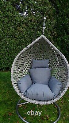 Egg Chair Swing Chair Grey Rattan With Cushion & Cover