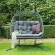 Eleanor Foldable Grey Rattan Hanging Double Egg Chair With Cushion & Steel Frame