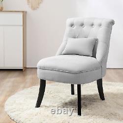 Elegant Solid Rubber Wood Tufted Grey Chair with Cushion
