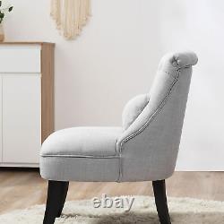 Elegant Solid Rubber Wood Tufted Grey Chair with Cushion