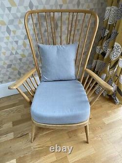 Ercol Blonde Tall Spindle Back Restored Grey Cushions