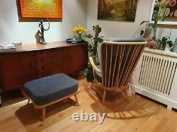 Ercol tall back easy chair 478 and footstool 341. Refurbished & reupholstered