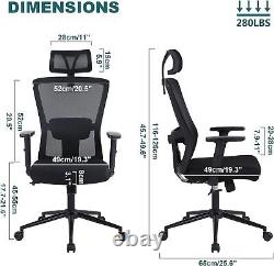 Ergonomic Office Chair Mesh Desk Chair with Adjustable Lumbar Support 3D Grey