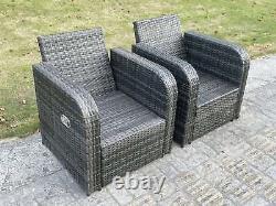 Fimous 2 PC Reclining High Back Rattan Arm Sofa Garden Chairs Outdoor Furniture