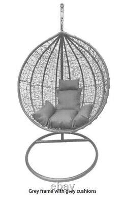 Fine Garden Grey Hanging Egg Chair with Matching Weatherproof Comfy CushionPatio