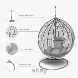 Fine Garden Grey Hanging Egg Chair with Matching Weatherproof Comfy CushionPatio