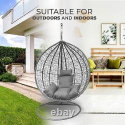 Fine Garden Grey Hanging Egg Chair with Matching Weatherproof Comfy CushionPatio