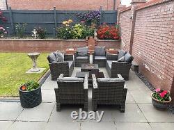 Firepit Rattan Garden Sofa set Furniture 8 Seater Modern Relaxing With Entertain