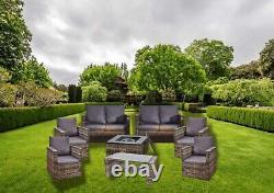 Firepit Rattan Garden Sofa set Furniture 8 Seater Modern Relaxing With Entertain