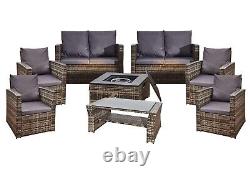 Firepit Rattan Garden Sofa set Furniture 8 Seater Modern Relaxing With Entertain